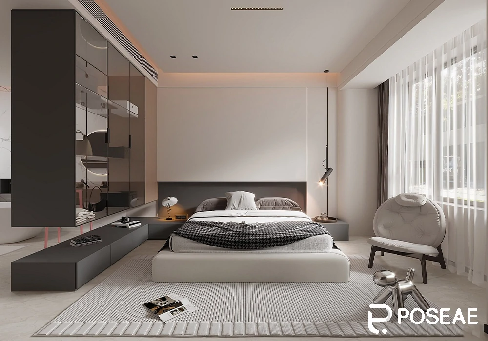 【3D模型】浅色系卧室(带大衣柜)3DMAX 模型-PoseAe