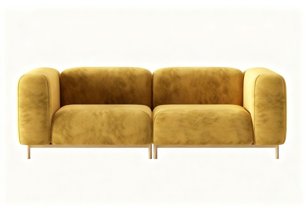 【3D模型】黄色绒面双人沙发 3D 模型-PoseAe