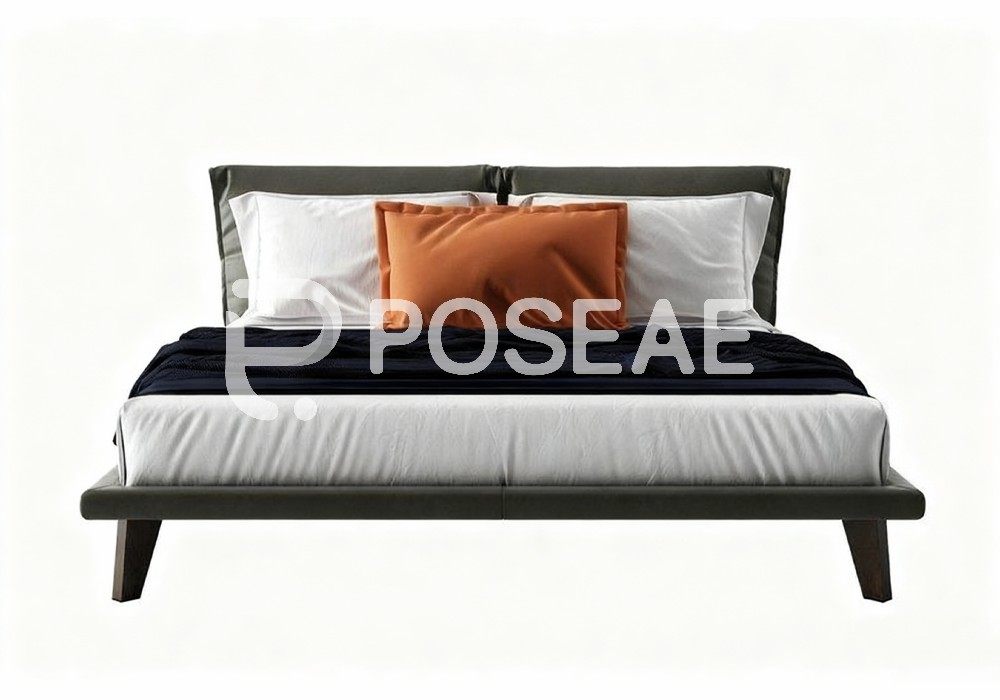 图片[1]-【3D模型】灰棕撞色软包床 3D 模型-PoseAe视频创意库