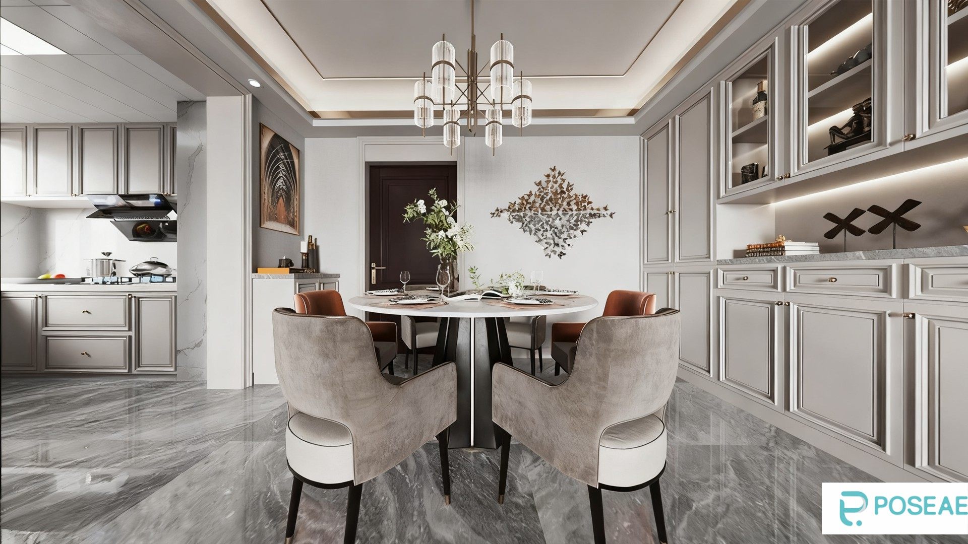 图片[2]-【3D模型】现代奢华客厅设计 水晶吊灯艺术挂画圆形茶几软装搭配 3DMAX 模型-PoseAe视频创意库