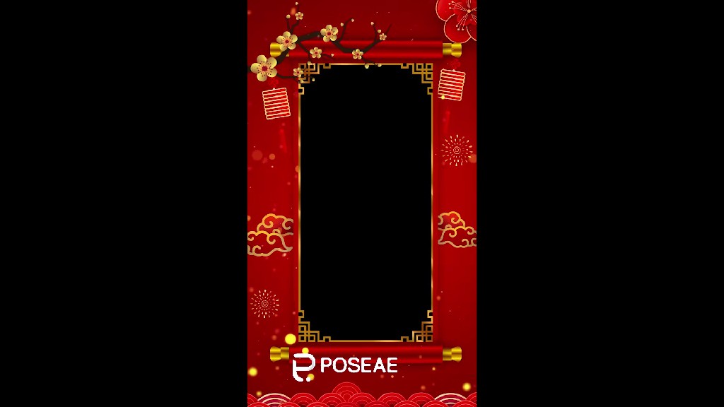 【视频边框】卷轴粒子新年新春祝福竖版视频边框-PoseAe视频创意库