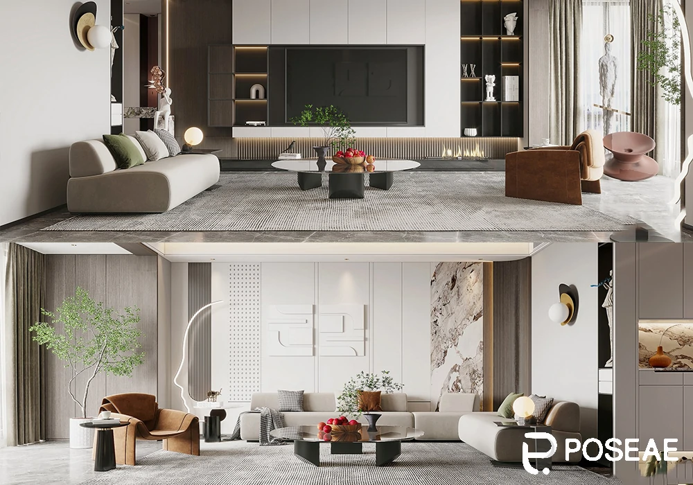 【3D模型】现代轻奢客厅 3DMAX 模型下载-PoseAe