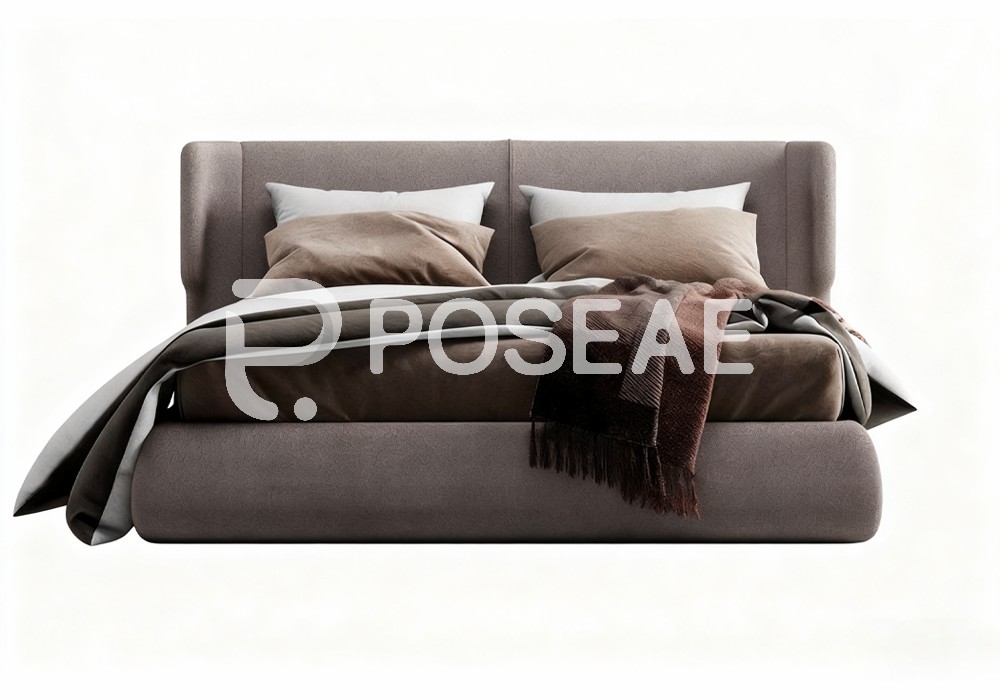 图片[1]-【3D模型】棕色软包靠背床 3D 模型-PoseAe视频创意库