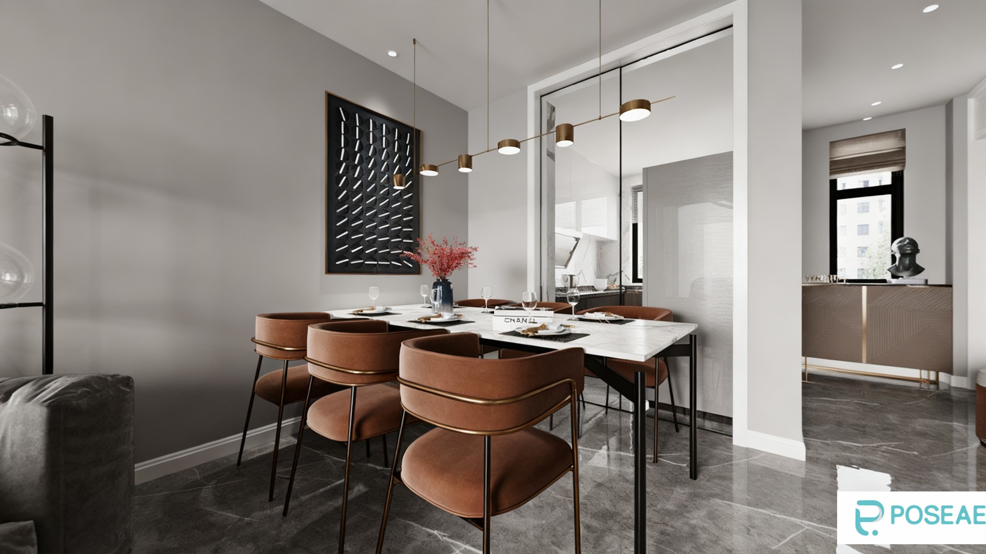 图片[2]-【3D模型】现代高级灰客厅设计 金属吊灯艺术挂画软装搭配 3DMAX 模型-PoseAe视频创意库