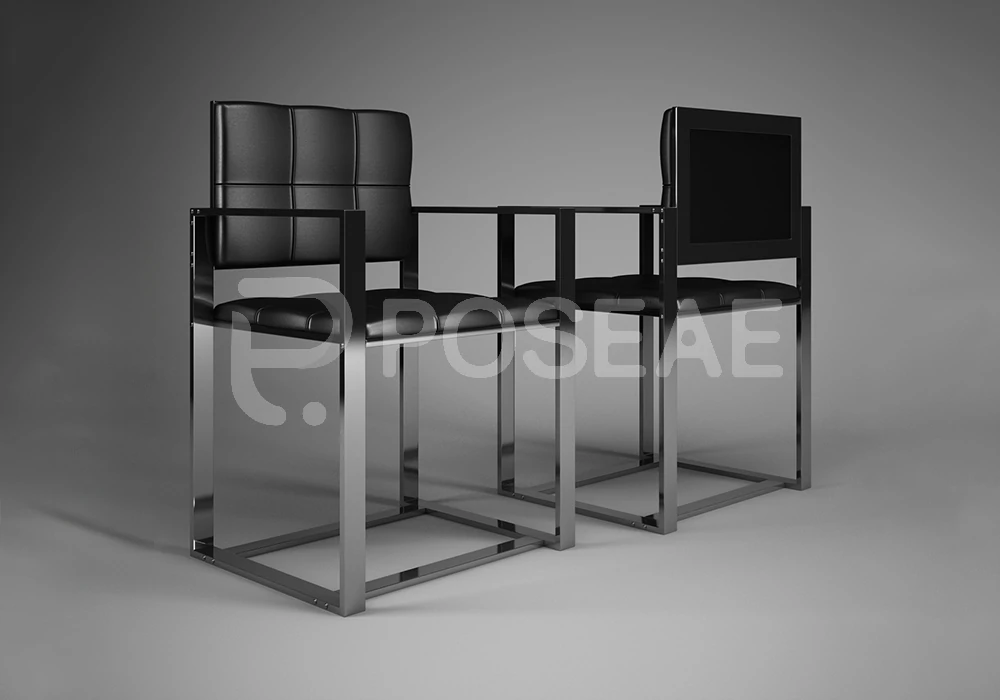 【3D模型】现代黑色方格皮艺餐椅 3D 模型-PoseAe