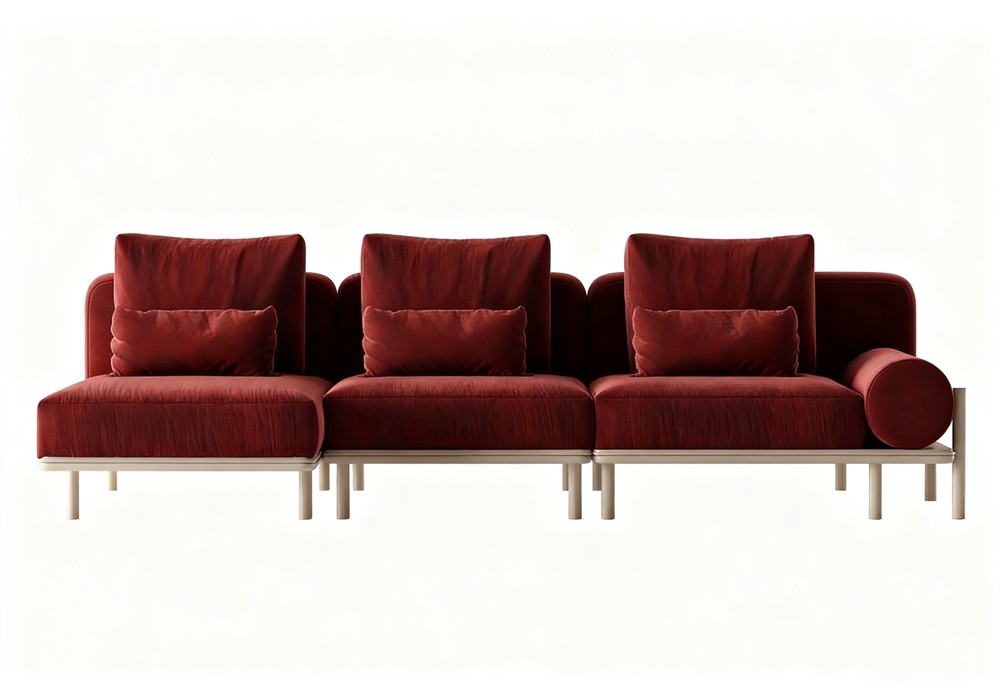 【3D模型】红色绒面组合沙发模型-PoseAe