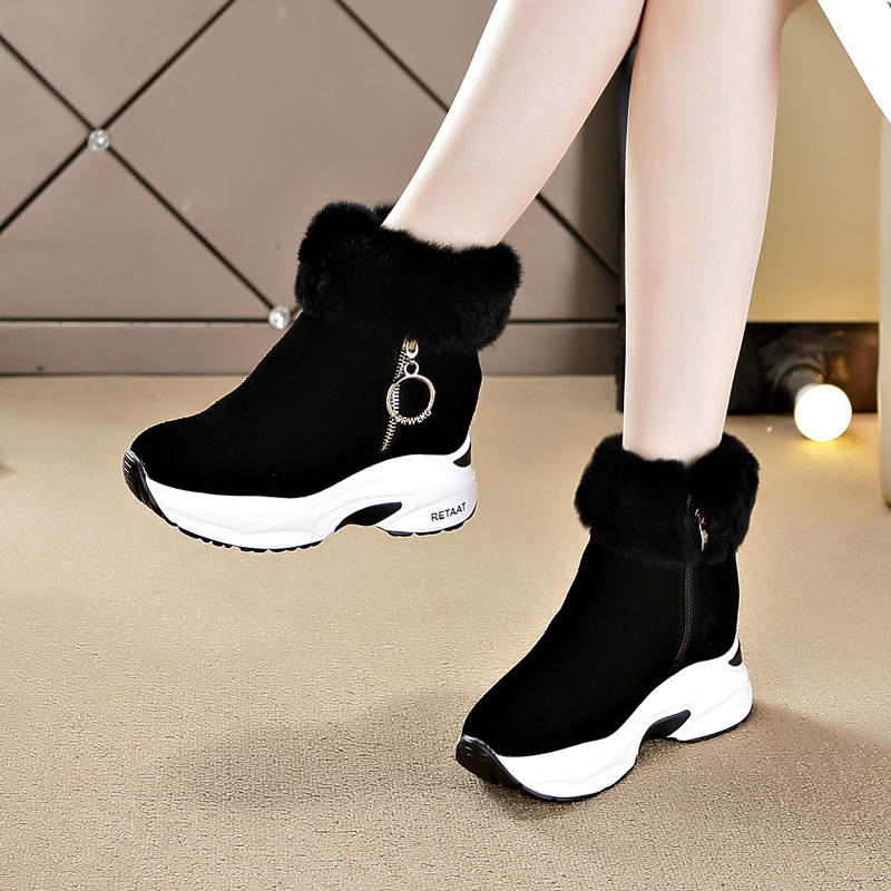 Snowy boots woman 2021 Winter new fur integrated plus suede thickened short boot warm genuine leather inner heightening cotton shoes female