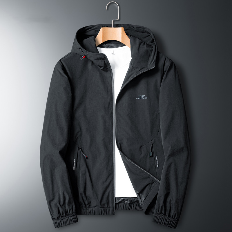 Double-sided jacket male spring autumn thin casual wind-proof trend hundred high-end middle-aged male hood coat