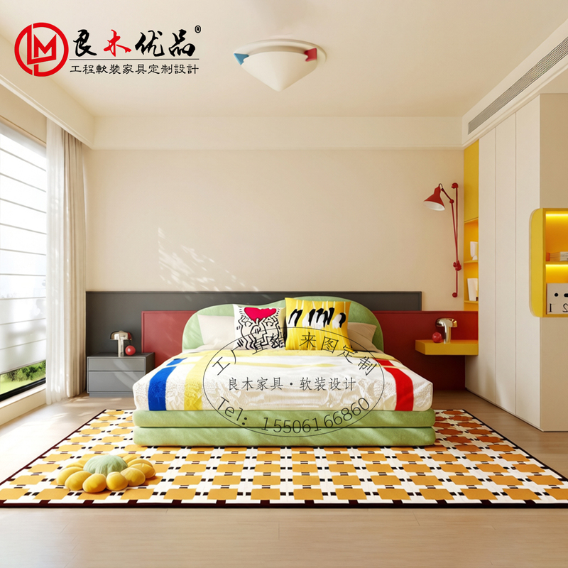 Modern Minimalist Soft Leather Bed Double 1.8m Bedroom Bed Tech Fabric Bed 1.5m Household Solid Wood Children's Bed