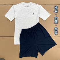 Submarine long-haul antibacterial fitness training suit summer short-sleeved shorts loose cotton and linen breathable T-shirt men