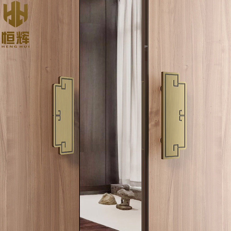 Chinese-style square door handle antique hotel club glass door wooden door handle custom sliding door pair armrest