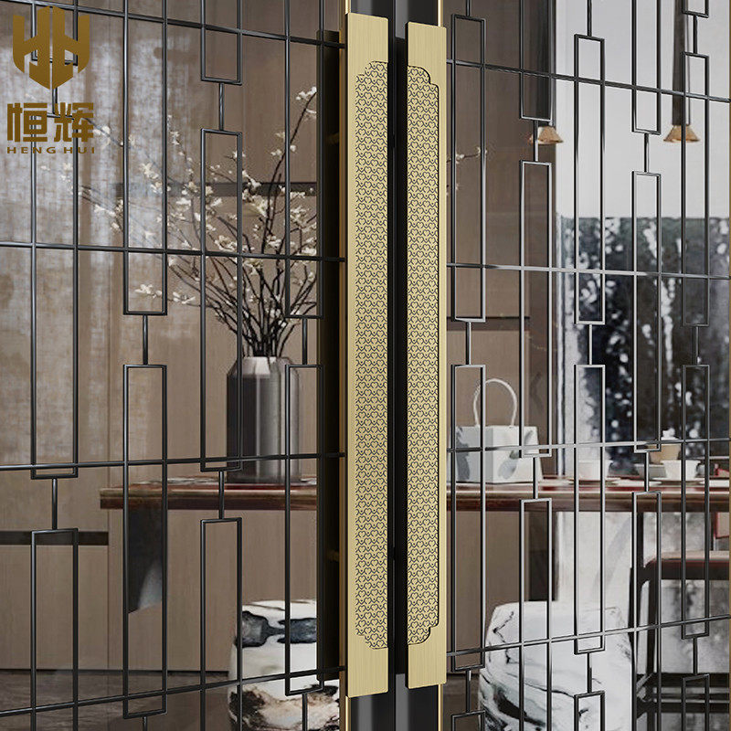 Chinese antique copper double switch door handle hotel club sliding glass door handle custom solid wood door handrail