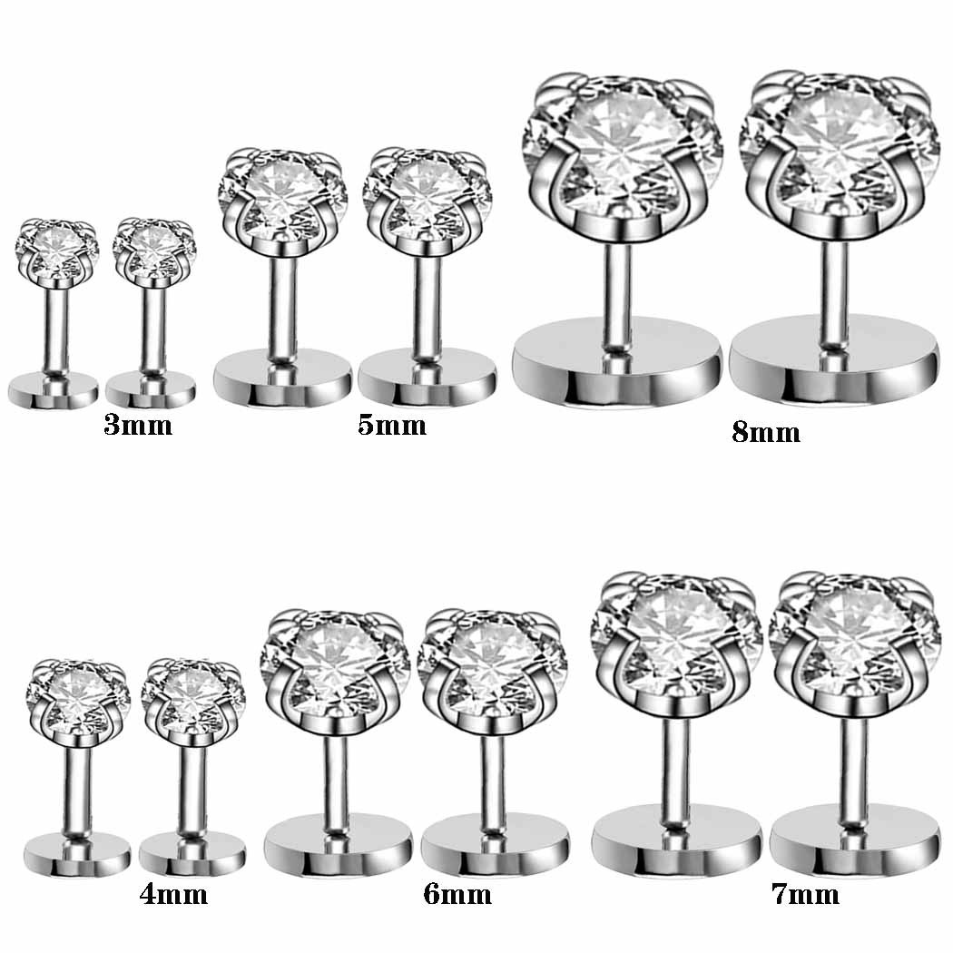 Stainless steel round zircon lip nail lip ring ear-ear bone nail, European and American punchpuncture ornament