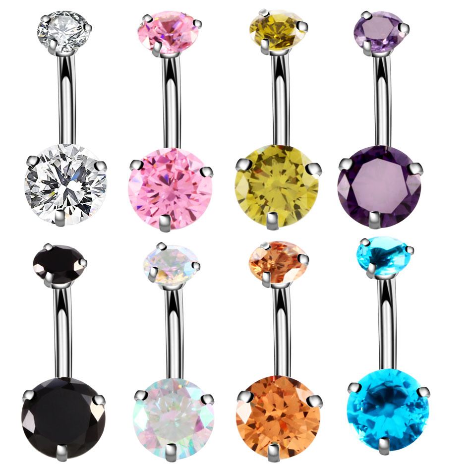 European and American stainless steel navel nails net red sexy body piercing jewelry Japan and South Korea navel ring double-headed zircon navel button