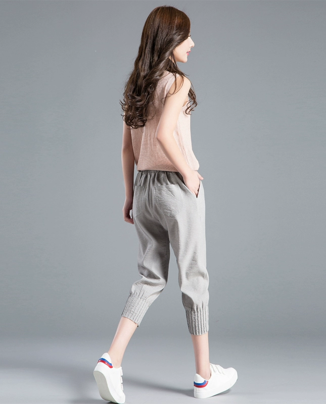 Quần crop top nữ quần lửng nữ 2019 làn sóng mới mùa hè băng lụa giản dị quần nữ siêu mỏng quần harem quần bó sát - Quần Harem thời trang nữ đẹp