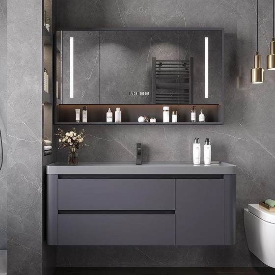 2024新款轻奢肤感一体盆浴室柜组合卫生间洗漱台洗手洗脸盆卫浴柜