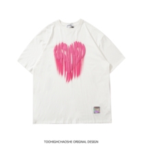 Loving Heart-shaped Short Sleeve Men T-Shirt Woman 2021 New Tidal Card Design Sensation Little CrowdINS Summer Lovers Hit Bottom Blouse