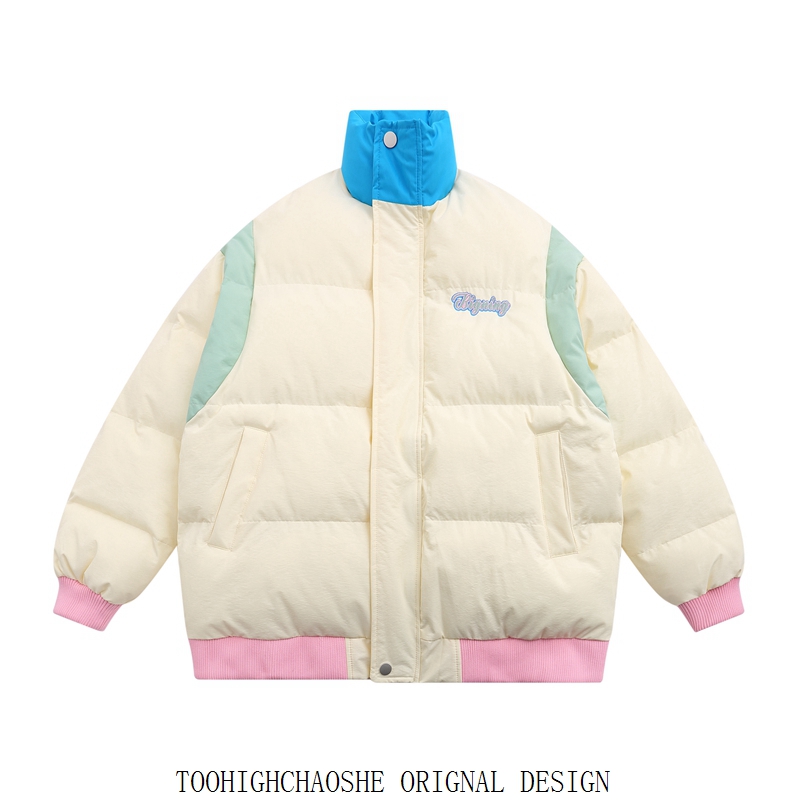 Splicing Coloured upright collar Cotton Jacket Jacket Cotton Coat New Exploits Female big student men's design Masculinx American Thickening