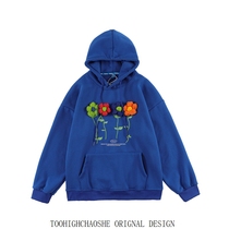 Three-dimensional small flower American fried street Early autumn necropolis Korean ensemble Senior cute printed high-end plus suede foreign air hat-shirt lovers