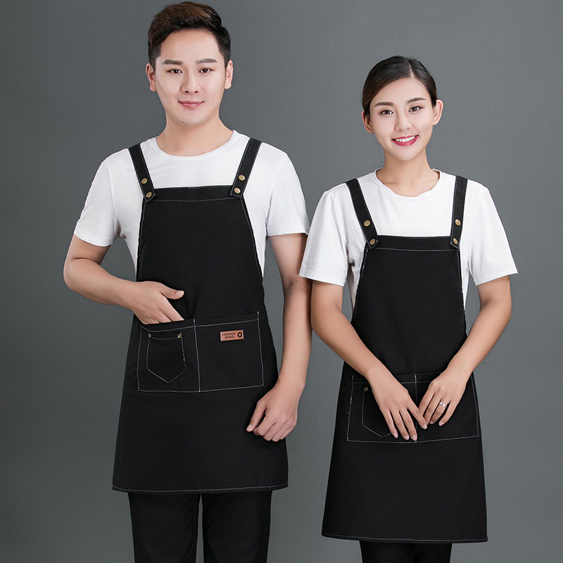 Canvas apron custom logo printing coffee shop men's and women's Korean version of fashion home kitchen hair salon work clothes