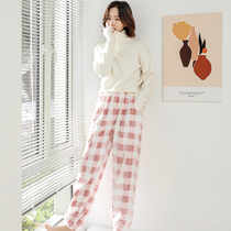 women's autumn winter long pants fleece thick flannel thermal star pants coral fleece plus plus large home pants