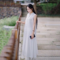 (Clearance does not return) Xiaogongzi original Chinese cotton linen sleeveless loose dress Zen dress FQ86