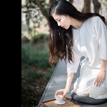 Xiao Gongzi) Siyao) Chinese style retro tencel casual simple loose slim mid-length top tea dress SY220