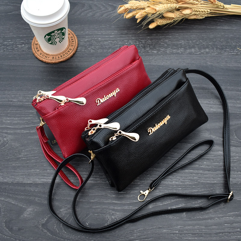 New double layer slanted satchel woman multifunction mobile phone bag female style double pull chain hand grab bag in old age casual buy food bag