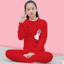 This years big red thermal underwear womens suit plus velvet thickened junior high school student 12-year-old girl big child Tiger year