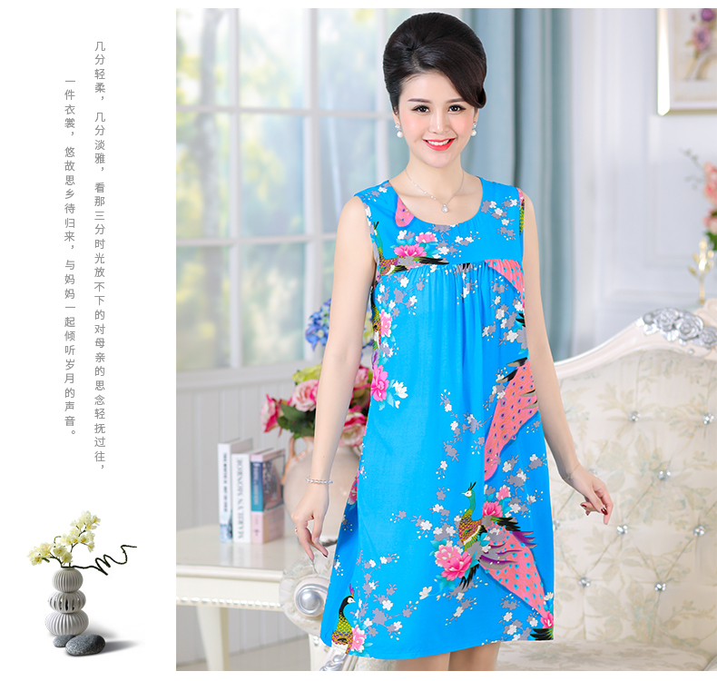 Cotton lụa nightdress nữ mùa hè mẹ cotton lụa phần mỏng bông nhân tạo đồ ngủ nữ trung niên kích thước lớn không tay nightdress