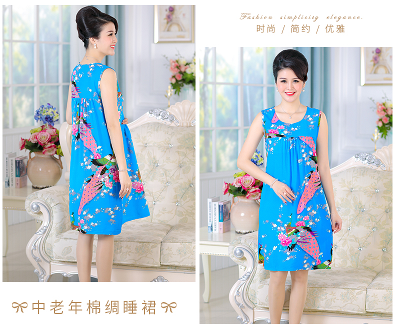 Cotton lụa nightdress nữ mùa hè mẹ cotton lụa phần mỏng bông nhân tạo đồ ngủ nữ trung niên kích thước lớn không tay nightdress