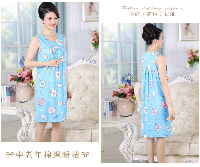 Cotton lụa nightdress nữ mùa hè mẹ cotton lụa phần mỏng bông nhân tạo đồ ngủ nữ trung niên kích thước lớn không tay nightdress