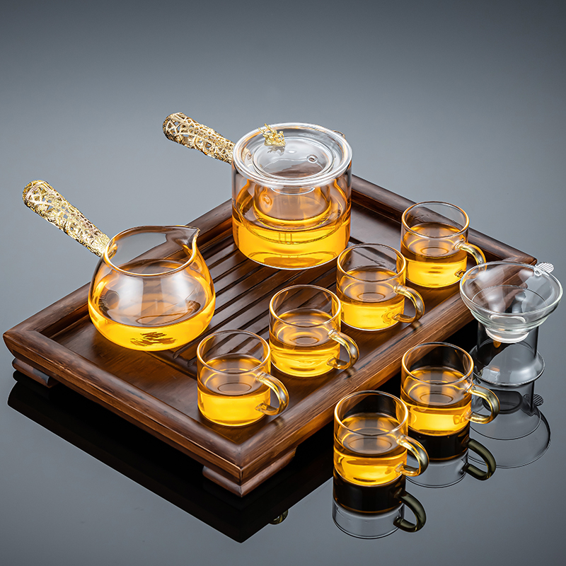Glass tea set suit Home living room minimalist modern Gongfu tea cup side the teapot tea tray whole set of tea small sets-Taobao