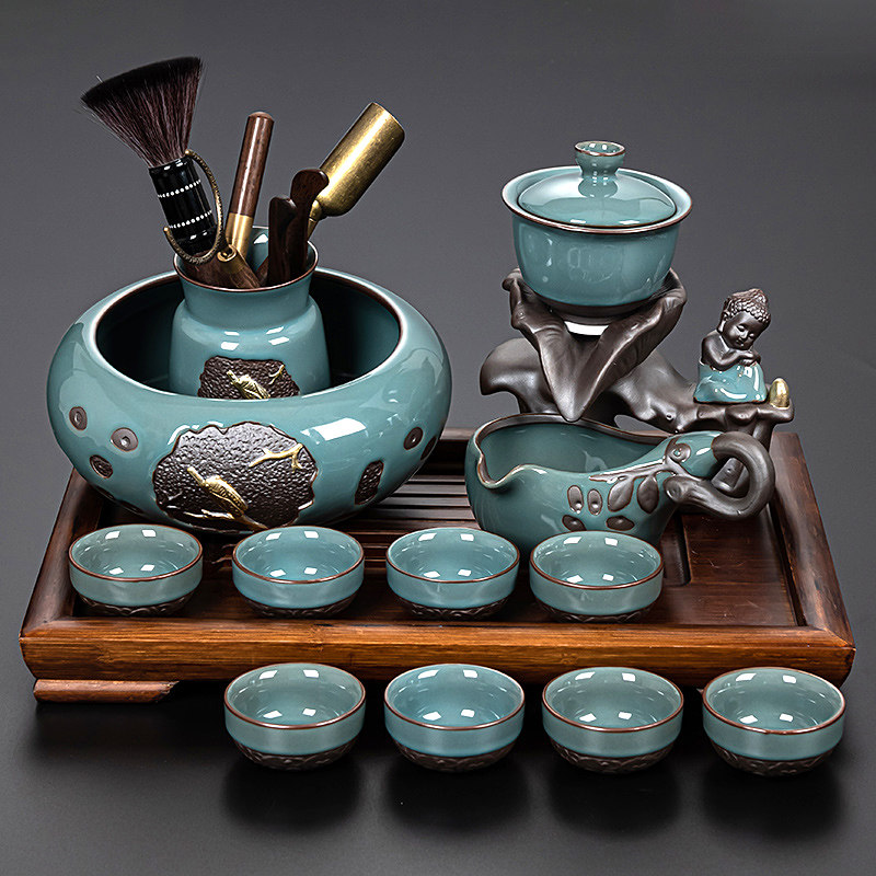 Sloth tea tea set tea maker Gkiln Chinese style retro stone grinding rotating out of water home living room high-end gift box delivery gift-Taobao