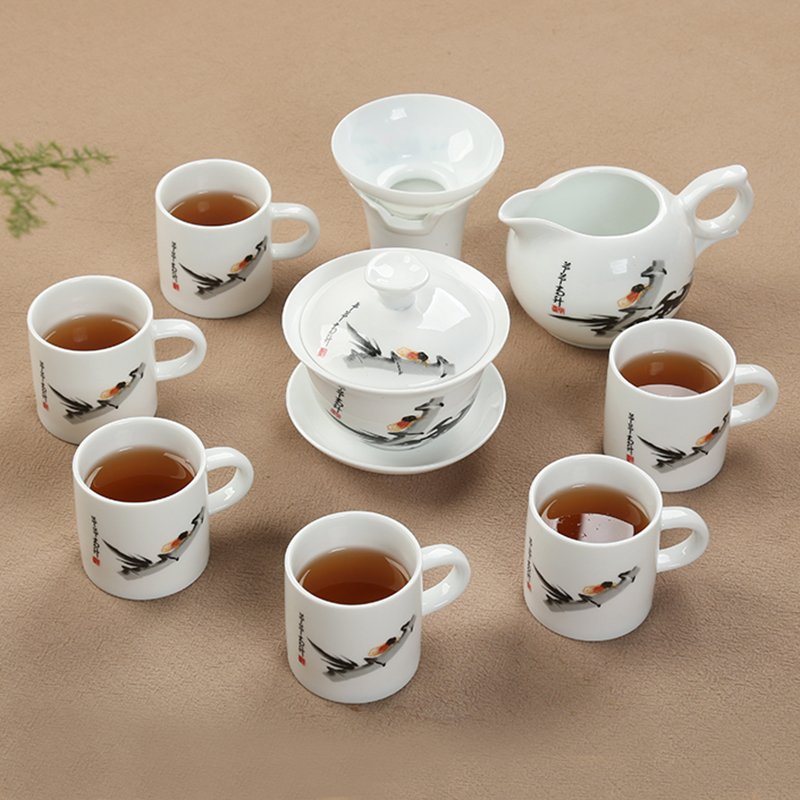 Pottery and porcelain of a complete set of kung fu tea set high household jingdezhen porcelain white enamel cup advertising gift set custom LOGO