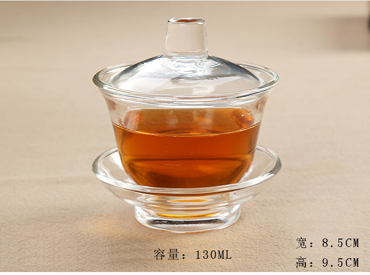 Trịnh Dương Cốc thủy tinh dày Ba bát chịu nhiệt Bát sứ làm bằng tay Ly trà Jing tách trà Kung Fu đặt trà bộ ấm pha trà hoa cúc
