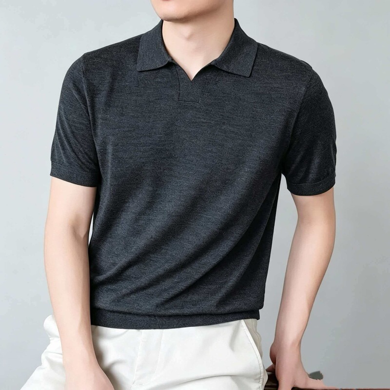 Cross-Border Wool-Blend Knit Sweater for Men, Thin Short-Sleeve Seagull Collar, 2026 Spring and Autumn New Style, Base Layer Men's Sweater