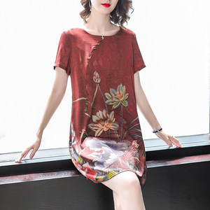 2018新款中老年夏装改良中长款短袖旗袍裙子