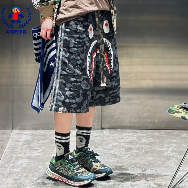 February New Product Adidas Bape Shark Denimjorts Co-Branded Pure Cotton Sports Shorts Kf4917
