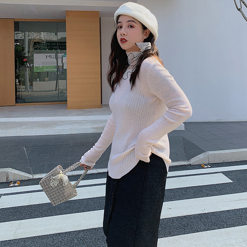 Li Xiaoxiao Fat mm Four-coloured pit strips Conspiculy Beaten Undershirt Woman Autumn Dress Large Scale Code Loose Long Sleeve Pure Color 100 Hitch Knitwear