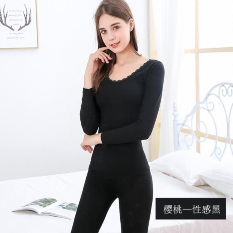 đồ lót ấm womens dưới áo khoác bông áo len mỏng cạnh bộ hai mảnh bộ cơ thể nhỏ bên trong học sinh trung học cơ sở