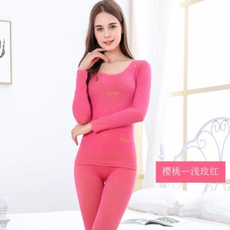 đồ lót ấm womens dưới áo khoác bông áo len mỏng cạnh bộ hai mảnh bộ cơ thể nhỏ bên trong học sinh trung học cơ sở