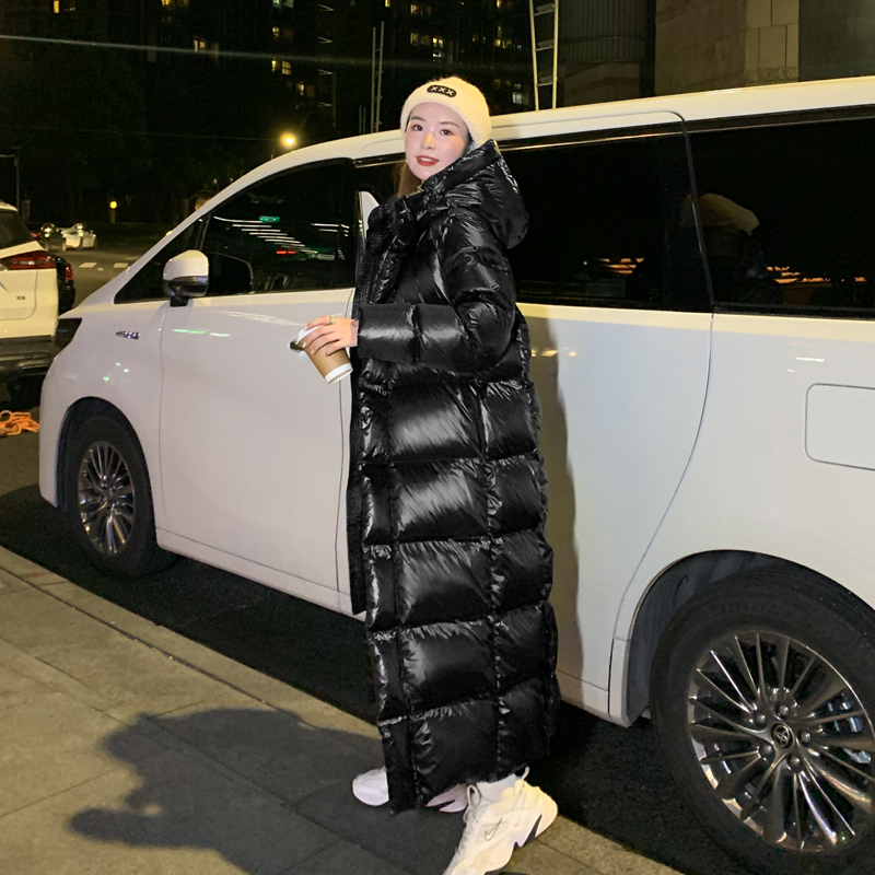 95% White Goose down Long down Jacket for Women, Knee-Length, 2025 Winter New Style, Extra Thick, Extra Long, Glossy, No-Wash Coat