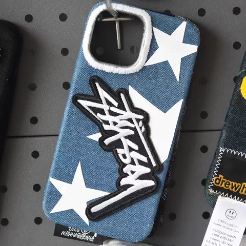 Stussy Denim White Stars Trendy Fashionable iPhone Case for iPhone 17, 16, 15, 14 and 13