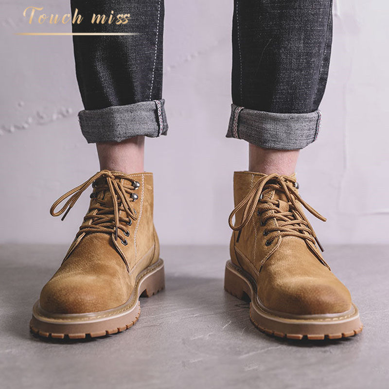 Touch Miss. Martin boot male tide high cylinder Inlan wind 100 hitch genuine leather men's shoes 2021 thick bottom retro tooling shoes