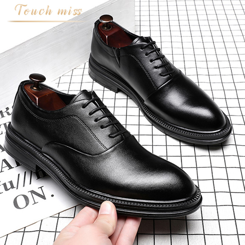 Touch Miss all-match pointed-toe suit to increase the height of the wedding shoes trendy leather British business formal casual leather shoes men