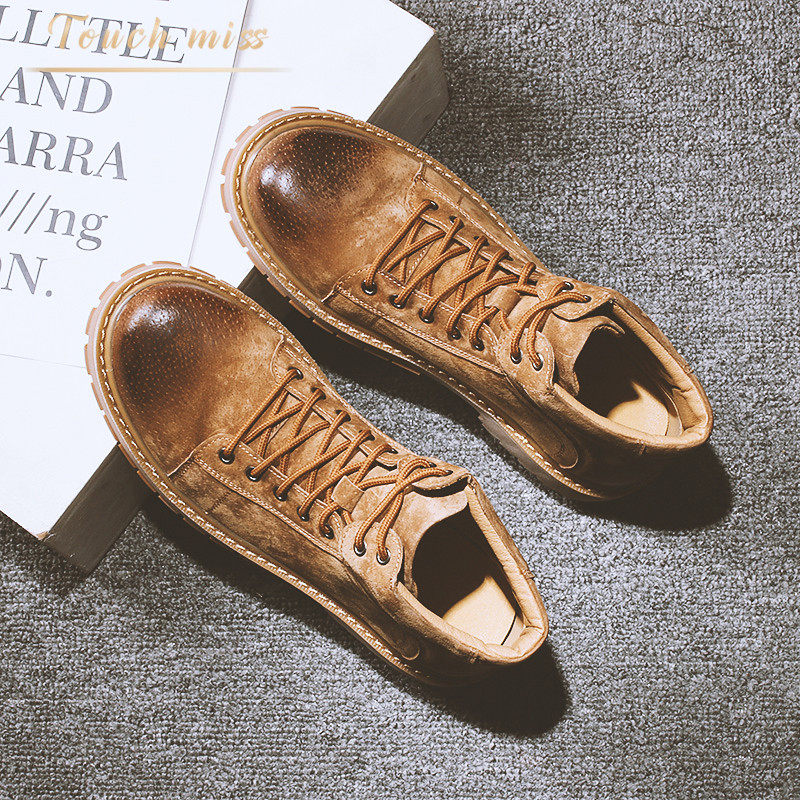 Touch Miss Fall tooling boots Men's Inn 100 lap mid-cylinder shoes 2020 new short boots Retro Martin boots