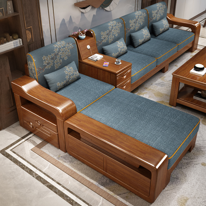 Walnut solid wood sofa modern minimalist Chinese style sofa combination living room winter and summer dual-use small apartment simple furniture