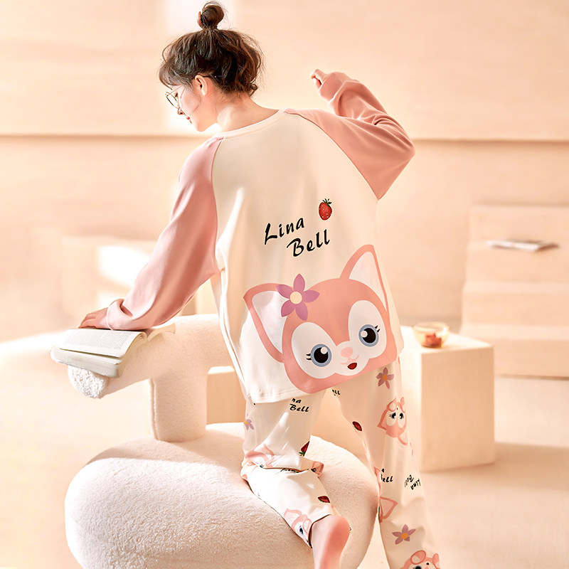 2022 New pyjamas women's spring and autumn, pure cotton long sleeves sweet and cute cartoon Home Suits Suit Summer Extras