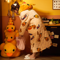 Autumn and winter robes with three layers of thickened warm coral fleece cotton hooded women can wear pajamas bathrobe men